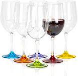 Red Co. Classic Tulip Shaped Long Stem Clear Plastic Outdoors Break Resistant Wine Glass with Multicolor Base, Set of 6 - 12 oz.