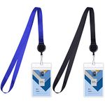 Wisdompro Cruise Lanyard with ID Holder, 2 Pack Neck Lanyard with Retractable Badge Reel & Vertical Double Sided Clear ID Badge Card Holder - Black, Blue