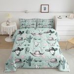 Feelyou Western Decoration Comforter Set Full Size for Girls Boho Cow Skull Hats Print Kids Bedding Set Vintage Tribal Rustic Southwestern Teal Blue Quilt Set with 2 Pillowcases