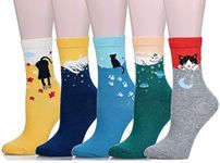 Leotruny Women's Colorful Cute Cat Crew Socks with Gift Box, Without Box-5pairs, Medium