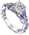 Jeulia 4.3 Carat Personalized Sterling Silver Butterfly Rings for Women Purple Amethyst Birthstone Bridal Rings Set Round Cut Wedding Engagement Promise