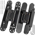 Hawaminent 7inch Upgraded Hidden Door Hinges 2pcs– 180° Swing Concealed Hinges, 3 Way Adjustable Invisible Door Hinges Heavy-Duty Matte Black Invisible Hinge with Capacity up to 177lb