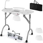 Giantex Nail Table for Nail Tech, Portable Manicure Table with Electric Dust Collector, USB-Plug LED Lamp, Wrist Rest, 4 Lockable Wheels, Foldable Nail Desk with Carry Bag (White)