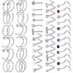 Defrsk 60Pcs Nose Rings for Women Surgical Steel 20G L-Shaped Nose Studs Screw Fake Nose Rings Nose Piercing Jewellery Nose Hoop Rings Gift for Women Girls