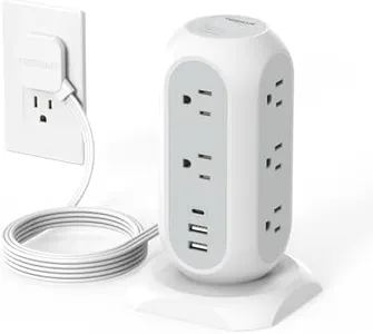 Tower Power Strip Flat Plug with 11 Outlets 3 USB (1 USB C), TESSAN Surge Protector Tower 1625W/13A,1050J Protection, 6 Feet Extension Cord with Multiple Outlets, Office Desk Supplies, Dorm Essentials