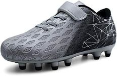 brooman Kids Firm Ground Soccer Cleats Boys Girls Athletic Outdoor Football Shoes(4,Silver)