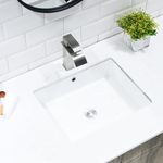 BoomHoze Rectangle Vessel Sink, 16"x12" Undermount Bathroom Sink Rectangle White Modern Ceramic Porcelain Vanity Sink Undermount Vessel Sink with Overflow Lavatory Small Vessel Sink