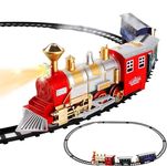 Bestie toys Classic Train Set for Kids with Realistic Sounds, 3 Cars and 11 Feet of Tracks (14 pcs) Colors May Vary Light & Sounds, Gift for Kids, Boys & Girls