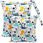 FenFang Wet Bag, Wet Dry Bags for Cloth Diapers Nappy Daycare Organiser Storage Bags, Waterproof Washable Reusable Zipper Bag (Blue Dino)