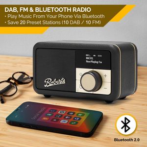Roberts Revival PETITE2 Digital Radio – Black Portable FM/DAB