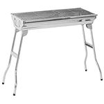 Outsunny Stainless Steel Portable Charcoal Grill, Folding Barbecue Grill with Handles for Outdoor, Cooking, Camping, Picnic