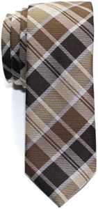 Retreez Modern Classic Plaid Check Styles Woven Microfiber Skinny Tie - Brown