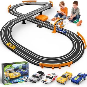 Slot Car Race Track Sets for Boys, Race Car Track with 2 High-Speed Slot Cars, Battery or Electric Car Track, Dual Racing Game Lap Counter Track Sets, Toys Gifts for Boys Girls Ages 4 5 6 7 8-12