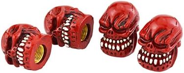 Temzzer Skull Car Tyre Valve Stem Caps 4PC Skeleton Bike Tire Wheel Air Rim Covers for Most Vehicles Bicycles Motorcycles,Red