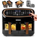 Duronic AF34 BG Triple Drawer 10L Digital Air Fryer with Visual Window, Dual Zone, 10-in-1 Large Drawer AirFryer for Family, No Oil, Air Fry, Roast, Bake, Dishwasher Safe Non-Stick Baskets, Black Gold