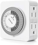 G-Homa 24-Hour Mechanical Timer Outlet with 2 Grounded Outlets - For Lamps, Holiday Lights