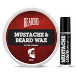Mustache Growth Roll On 8ml with Beard & Mustache Extra Strong Wax 50g | Beard Styling Wax, Mustache Growth Serum, Thick Beard Styling Kit for Men (Pack of 2)