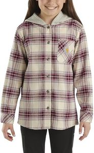 Carhartt Girls' Long-Sleeve Pocket Flannel Shirt, Beige Purple Plaid