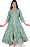 Yash Gallery Rayon Floral Printed Anarkali Kurtis for Women Indian Style, Green, X-Small