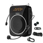 SHIDU S298 Portable Voice Amplifier for Teacher with Microphone Headset, 2000 mAh Personal Speaker, Rechargeable Support MP3 LED Screen for Teachers, Tour Guide, Coaches, Classroom (Black) (S298)