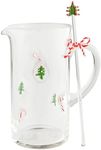 Mud Pie Glass Candy Cane Pitcher; Pitcher 50 Oz | Stirrer 10 1/2"