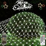 200 LED Christmas Net Lights Outdoor 3m x 2m Mesh Lights Fairy String Lights Plug in with Remote Timer 8 Modes Waterproof for Tree Outside Bush Curtain Window Garden Fence Party Decorations Cool White