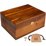 Wooden Storage Box with Hinged Lid and Locking Key - Large Premium Acacia Keepsake Chest with Matte Finish - Store Jewelry, Toy, and Keepsakes in a Beautiful Decorative Crate - 11 X 8.5 X 5 Inches