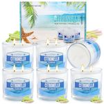 Yinuo Candle Citronella Candle Outdoor Set, 6-Pack (575g Each), 300H Burn Time, Garden Candles with White-to-Blue Gradient in Glass Containers, Ideal for Garden, Balcony, Picnic, and Camping