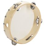 Tosnail 8" Hand Held Tambourine Drum Bell Birch Single Row 5 Pairs Metal Jingles Percussion Musical Instrument for Party Games