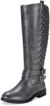 Vepose Women's 949 Knee High Tall Riding Boots with Low Heel, Grey/Gray, Size 7 US -Buckle Boot(CJY949 Grey 07)