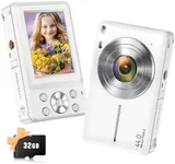 Digital Camera, 2024 Newest Camera for Kids with 32GB Card, 16X Zoom,1080P Point and Shoot Digital Camera with Anti-Shake, Timestamp, Flashlight, Portable Travel Camera for Teens Girls,Boys, White