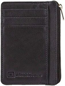 ID STRONGHOLD RFID Front Pocket Wallet Mini Minimalist Wallet Slim Wallet Genuine Leather with Zipper , Black , Small