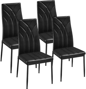 Yaheetech Set of 4 Dining Chairs Modern Dining Room Chairs Faux Leather Kitchen Chairs with Petal Accented Back and Sturdy Metal Legs for Dining Room, Kitchen, Black