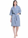 CREEVA Luxury 100% Cotton Unisex Shawl Collar Bathrobe, Super Soft Velour & Terry, Highly Absorbent-Perfect for Gym, Shower, Spa, Hotel, Nightwear, Gift- Ocean Blue