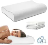 urnexttour Contour Memory Foam Pillows for Sleeping, Cervical Pillow Standard Size for Neck Pain Relief, Bed Pillow with Two Pillowcase Neck Support for Side Back Stomach Sleepers Standard White&Grey