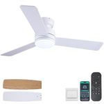 Kviflon 46 inch Ceiling Fans with Lights and Remote/APP Control, Low Profile Ceiling Fan with Light, Flush Mount, 3CCT, 3 Reversible Blades 6 Speeds Modern Ceiling Fan for Bedroom Living Room, White