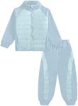 Gogokids Boys and Girls Fleece Clothing Sets Full-zip Quilted Padded Jacket Coat Winter 2PC Outfits Sets with Pants, Blue, 11-12 Years