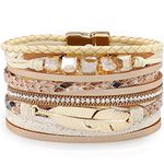 Suyi Women Wrap Bracelet Multilayered Leather Braided Bangle Wrist Cuff Bangles with Magnetic Buckle Leaf Khaki