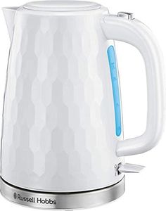 Russell Hobbs Honeycomb Electric 1.7L Cordless Kettle (Fast Boil 3KW, White premium plastic, matt & high gloss finish, Removable washable anti-scale filter, Push button lid, Perfect pour spout) 26050