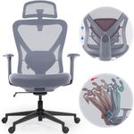 Realm of Thrones - VALKYRIE Ergonomic Office Chair for Home, Mesh Desk Chair, Heavy Duty Metal Base, Adjustable Height, Lumbar Support, 3D Armrests & Headrest, Swivel Computer Chair (Grey)