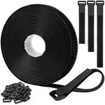 6m Cable Straps with 30 Buckles, Hook and Loop Straps, Cable Ties, Cable Strips, Adjustable, Free Cut Length, Reusable Nylon Securing Cord Ties for Organizer or Storage, 2cm Wide, Black(6m x 2cm)