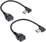 UCEC SHORT SuperSpeed USB 3.0 Male to Female Extension Cable, 90 Degree Adapter Connection, Left and Right Angle - Black (Pack of 2)