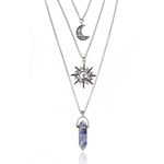 MJartoria Moon Pentagram Necklace Pentacle Crystal Chakra Necklace Charm Pendant Multi Layered Alloy Chain Choker Necklaces Set Gothic Jewelry