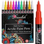 Acrylic Paint Pens for Rock Painting - Set of 12-0.7mm Tip Glass Pens with Extra Fine Point & Water-Based Ink - Ideal Paint Markers for Ceramic, Fabric, Porcelain, Wood, Canvas & DIY Mug Design