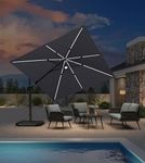 PURPLE LEAF 3 X 3 M Garden Cantilever Parasol, LED Swivel Square Patio Umbrella with Crank Handle and Tilt for Balcony and Outdoor, Light Grey