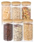 WRINGO Borosilicate Glass Food Storage Containers With Airtight Bamboo Lid, Thickened Coffee Storage Jars For Home Kitchen, Pantry Tea, Spices, Snack (R Linig-1400Ml, Set Of 6),Transparent