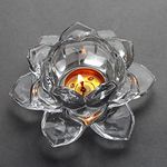 Vilon Italian premium Exquisite Glass Lotus Flower Tea Light Candle Holder, Perfect for Lighting Decoration, Corporate Gifts,Home Decor and Festival Like Diwali, Christmas or Eid Set of (4)