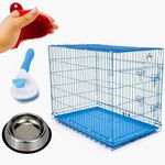 Doggo Bite 30-Inch (30Lx19Wx22H) Foldable Metal Pet Crate/cage/Carrier – Secure & Spacious Cage for 8-17 kg Dogs/Cats, Removable Tray,Portable Carrier(Glove, Slicker Brush and a Bowl-600ml-Vol Free)
