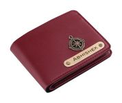 AICA Personalized Name & Charm Leather Wallet for Men (Wine) | Customized Purse Wallets Gifts for Men Husband Friend