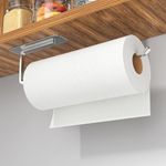 Paper Towel Holder Under Cabinet - Self-Adhesive or Drilling - Silver Upgraded Aluminum Paper Towel Rack - Paper Towel Holder Wall Mount - Suitable for Kitchen, Bathroom